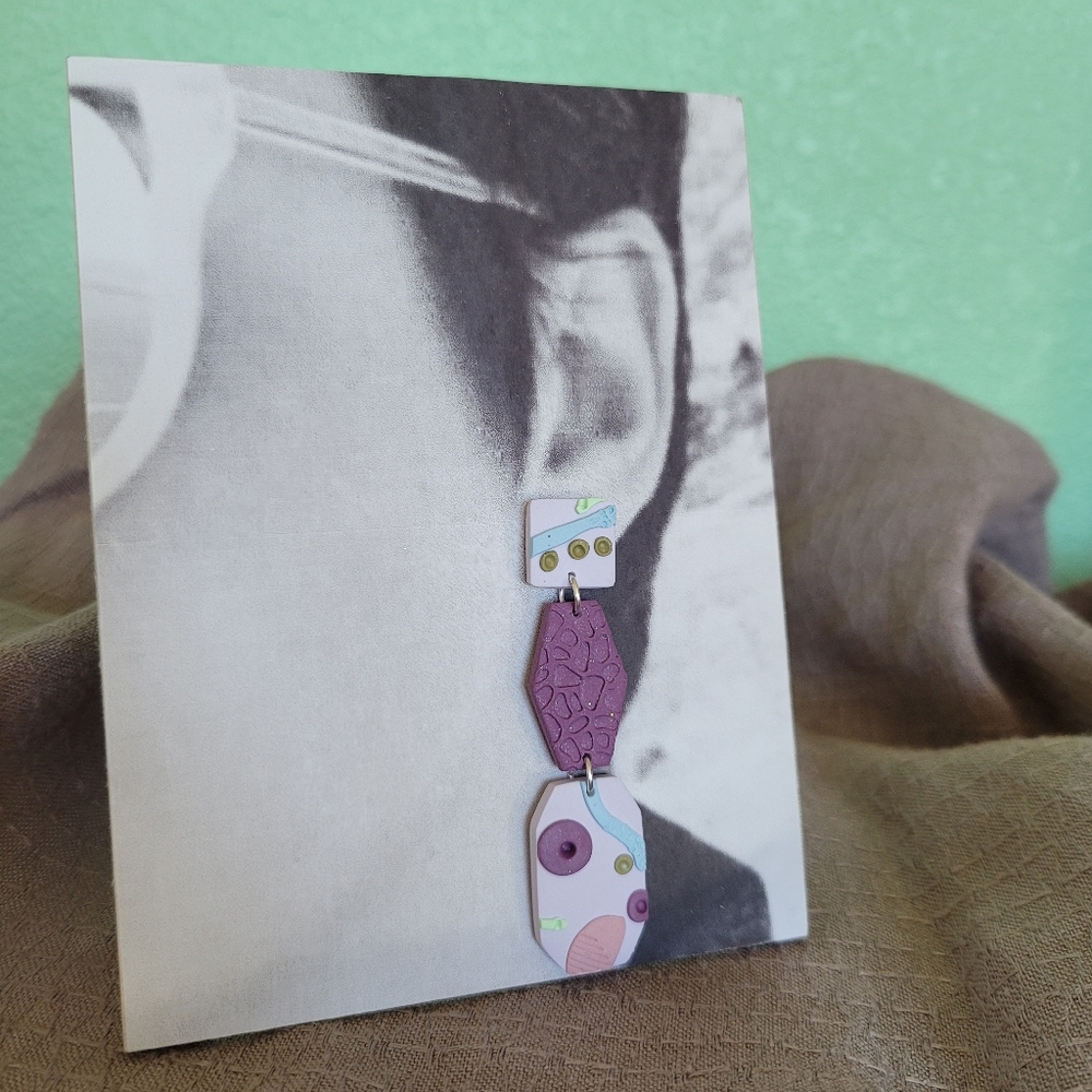 Handmade Polymer Earrings Pastel Retro Statement - Picture 2 of 6